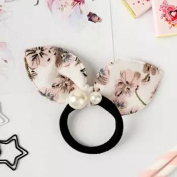 Резинка для волос "Ушки с бусинками" цветы, 7 см