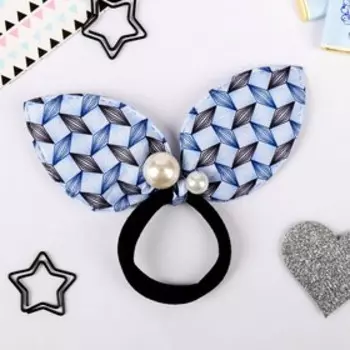 Резинка для волос "Ушки с бусинками" ромбики, 7 см, синий