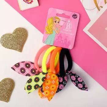 Резинки для волос «Весёлые ушки», набор 4 шт., ромашки, 4 см, МИКС