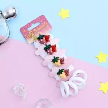 Резинка для волос "Весёлые зверята" (набор 8 шт) клубничка и мишка