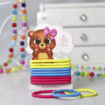 Резинка для волос "Весёлые зверята" (набор 9 шт) мишка, микс