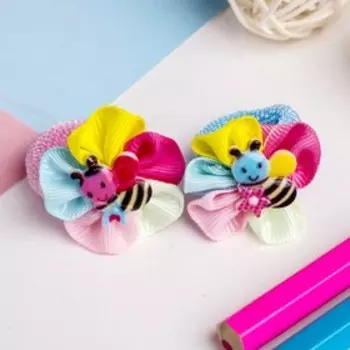 Резинка для волос "Весёлый глянец" (набор 6 шт) с цветком пчёлка