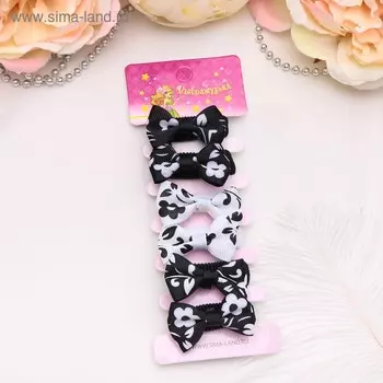 Резинка для волос "Выбражулька" (набор 6 шт) бантик цветы, чёрный белый