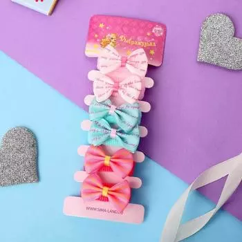 Резинка для волос "Выбражулька" (набор 6 шт) бантик полосы, микс