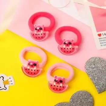 Резинка для волос "Зверушки" (набор 4 шт) мишки с арбузиками, розовый