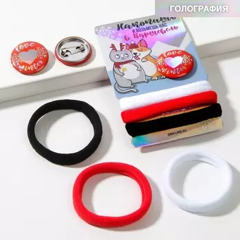 Резинки для волос (3 шт) и значок «Накопишь и возьмёшь нас в Куршавель», набор