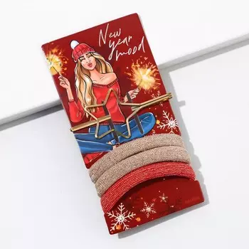 Резинки (3 шт.) и заколка для волос «New year mood», набор