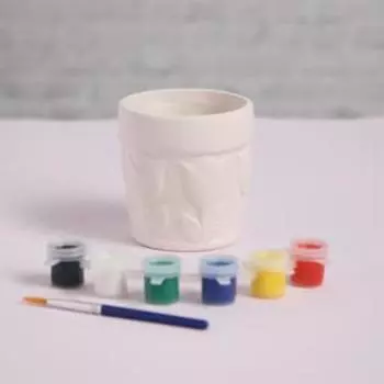 Роспись по гипсу горшочек «Цветочки» краска 6 цв по 2,5 мл, кисть