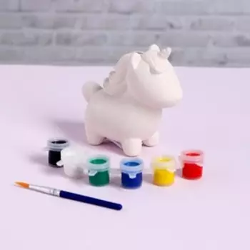 Роспись по гипсу, копилка многоразовая «Единорог», краски 3 цв по 2 мл, кисть