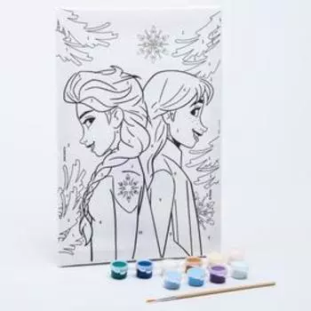 Роспись по холсту 20х30 "Сёстры под ёлкой" Холодное сердце, 10 кр. по 3мл,кисть.