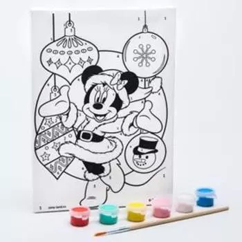 Роспись по холсту 21х15 "Радость Нового года" Минни Маус, 6 кр. по 3мл,кисть.