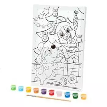 Роспись по холсту «Весёлые щенята» 20х30