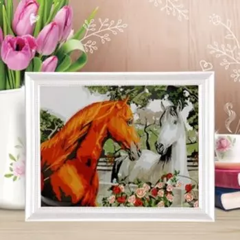 Роспись по номерам без подрамника «Лошади в саду», 30 х 40 см