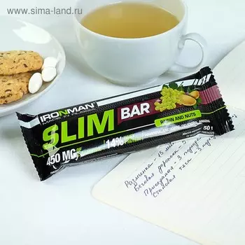 Россия "IRONMAN" Батончик "Slim Bar" с L-карнитином, Изюм-Орех / тёмная глазурь 50 г