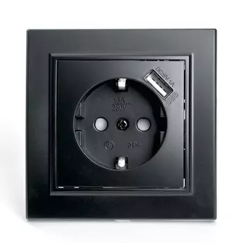 Розетка 1-местная с/з 250В, 16А с защитной шторкой и с USB, STEKKER Эрна,PST16-9011-03,черны 1022447