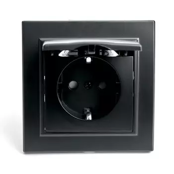 Розетка 1-местная с/з с крышкой, с защитной шторкой, STEKKER серия Эрна,PST16-9012-03,черный 1022447