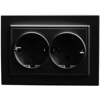 Розетка 2-местная с/з с защитной шторкой, STEKKER серия Эрна, PST16-9014-03, черный