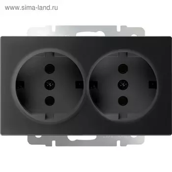 Розетка двойная с заземлением WL08-SKG-02-IP20, цвет черный матовый