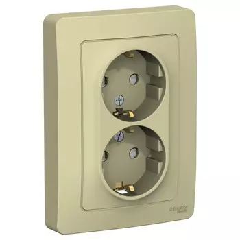 Розетка двойная SE Blanca, 16 А, 250 В, встраиваемая, с з/к, шторки, IP20, беж., BLNRS001127