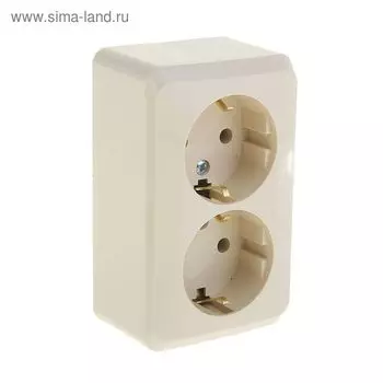 Розетка двойная SE "Этюд", 16 А, 250 В, накладная, с з/к, IP20, кремовая, PA16-007K