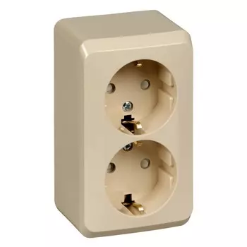 Розетка двойная SE "Этюд", 16 А, 250 В, накладная, с з/к, шторки, IP20, кремовая, PA16-008K