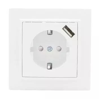 Розетка EKF "Минск", 16 А + USB 1A, одноместная, с з/к, с защитными шторками, белая