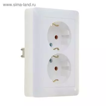 Розетка "Хит" SchE RS16-236-B, 16 А, двухместная, скрытая, с з/к, цвет белый