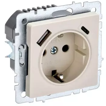 Розетка IEK BR-R14-16-U22-018-K10 BRITE, 16А, с USB, A+C 18Вт, с заземлением