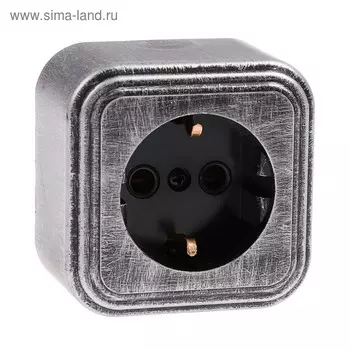 Розетка "Элект" RA 16-133-ЧС, 16 А, 250 В, одноместная, открытая, с з/к, черная под серебро