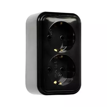 Розетка "Элект" RA 16-238-Ч, 16 А, 250 В, двухместная, открытая, с з/к, черная