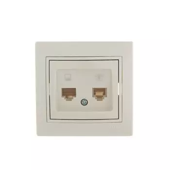 Розетка компьютерная + телефонная 2-м СП Mira RJ45 + RJ11 крем./крем.. LEZARD 701-0303-143