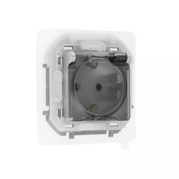 Розетка Legrand INSPIRIA, 2К+З, IP 44, с откидной крышкой и шторками, 16 А, 250 В, Алюминий