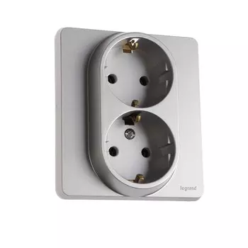 Розетка Legrand INSPIRIA, двухместная, 2К+З, 16 А, 250 В, Алюминий