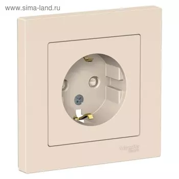Розетка SE ATLASDESIGN, 16 А, 250 В, встраиваемая, с з/к, шторки, IP20, бежевая, ATN000244