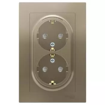 Розетка SE ATLASDESIGN, 16 А, двойная, в сборе, с з/к, со шторками, цвет шампань