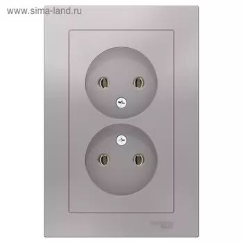 Розетка SE ATLASDESIGN, 16 А, двойная, в сборе, без з/к, цвет алюминий
