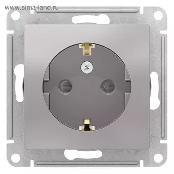 Розетка SE ATLASDESIGN, 16 А, со шторками, с з/к, механизм, цвет алюминий