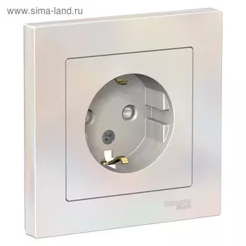 Розетка SE ATLASDESIGN, 16 А, со шторками, в сборе, с з/к, цвет жемчуг
