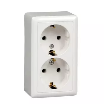 Розетка SE "ХИТ", 16 А, 250 В, двухместная, наружная, с з/к, с изолир. пластиной, белая