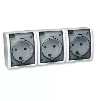 Розетка Simon 1594437-030, ОП, 3 розетки, с заземлением