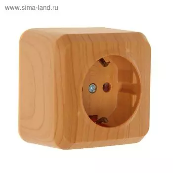 Розетка Smartbuy "Юпитер", 16 А, одноместная, наружная, с з/к, светлое дерево