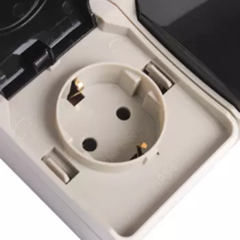 Розетка Smartbuy "Сатурн", двухместная, 16 А, IP54, с крышкой, с заземлением, чёрный/серый