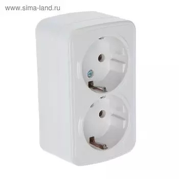 Розетка СОЮЗ "Электра", 16 А, двухместная, наружная, с з/к, белая