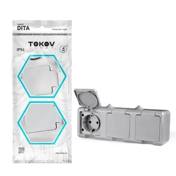 Розетка TOKOV ELECTRIC, Dita, 3 м, 16 А, IP54, 250 В, с заземлением, серая, TKL-DT-R3Z-C06-IP54