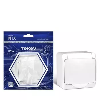 Розетка TOKOV ELECTRIC, Nix, 1 м, 16 А, IP54, 250 В, с заземлением, белая, TKE-NX-R1Z-C01-IP54