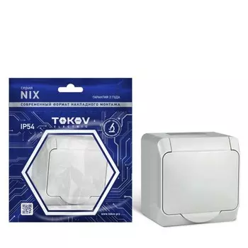 Розетка TOKOV ELECTRIC, Nix, 1 м, 16 А, IP54, 250 В, с заземлением, серая, TKE-NX-R1Z-C06-IP54