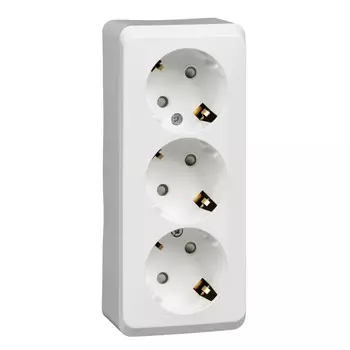 Розетка тройная SE "Этюд", 16 А, 250 В, накладная, с з/к, шторки, IP20, белая, PA16-012B