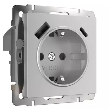 Розетка W1171706 с заземлением, шторками и USB, тип A+C, серебряный