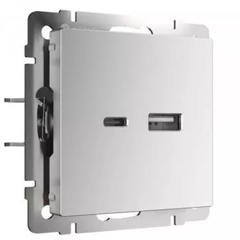 Розетка W1171806, USB, тип A+С, цвет серебро