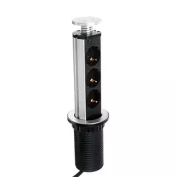 Розетка выдвижная, Luazon, 16 А, трёхместная, в стол, провод 1.8 м, цвет серебро